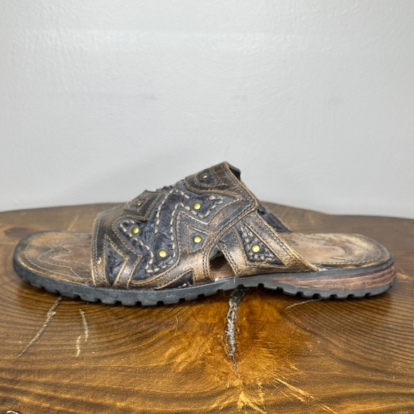 Guess Y2K Studded Distressed Brown Leather Sandals Mens Size 9 - Picture 1 of 14